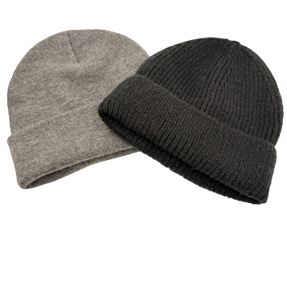 Kids Beanie Hat Set Gray Black Knit Winter Skull Cap Warm Cuffed Toque Cozy